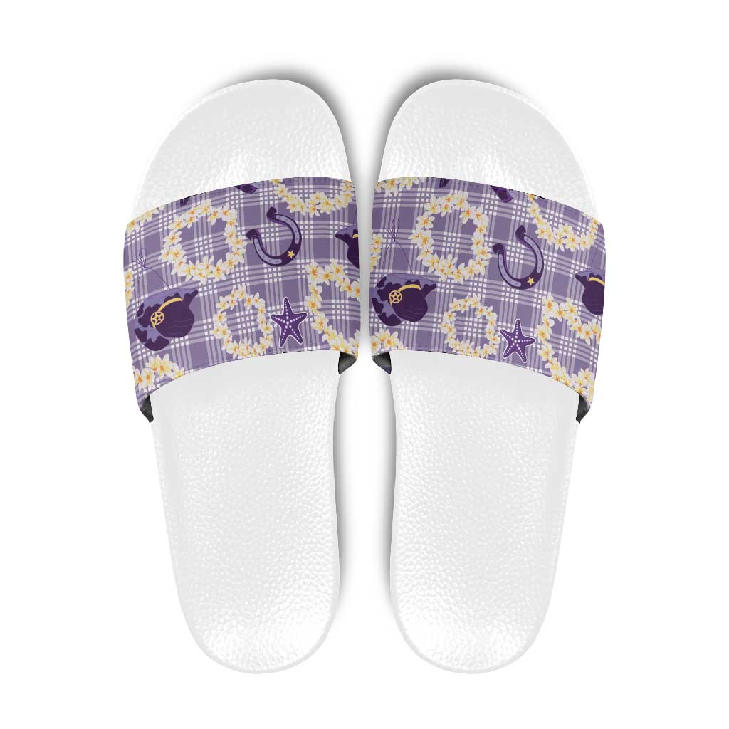 Aloha Hawaii Paniolo Lavender Palaka Slide Sandals Coastal Rodeo - Polynesian Pride