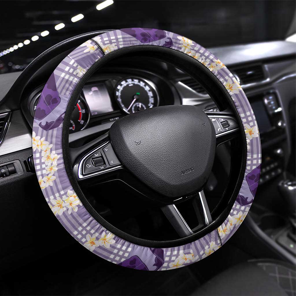 Aloha Hawaii Paniolo Lavender Palaka Steering Wheel Cover Coastal Rodeo LT7 Universal Fit Lavender - Polynesian Pride