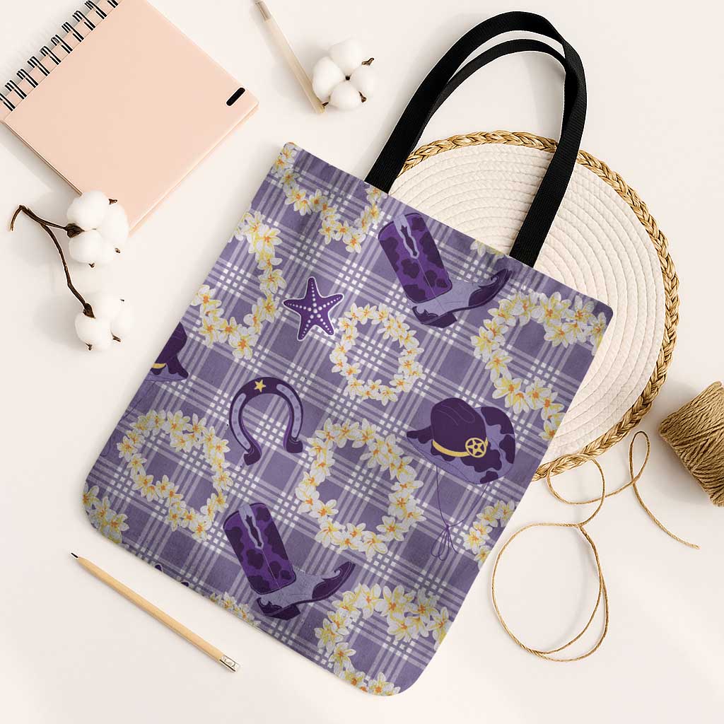Aloha Hawaii Paniolo Lavender Palaka Tote Bag Coastal Rodeo LT7 Black Strap One Size Lavender - Polynesian Pride