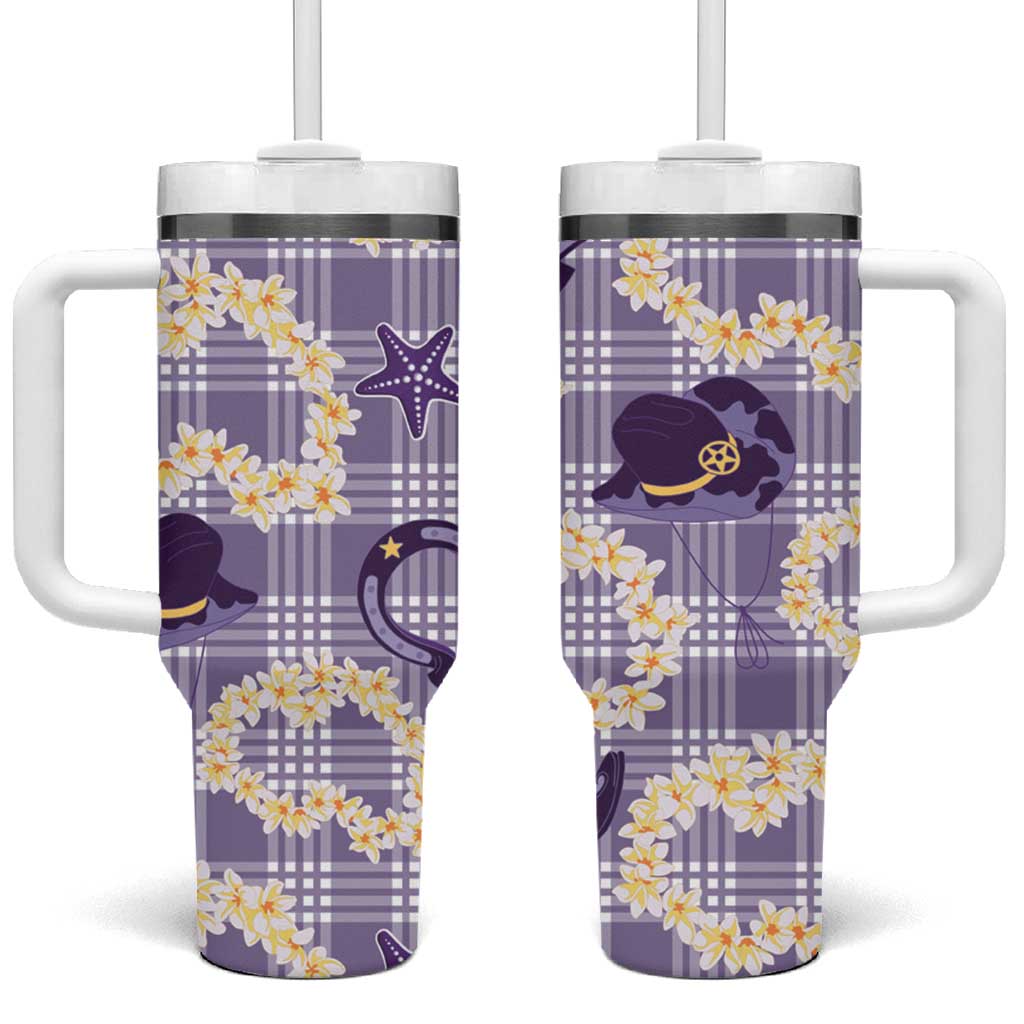 Aloha Hawaii Paniolo Lavender Palaka Tumbler With Handle Coastal Rodeo - Polynesian Pride