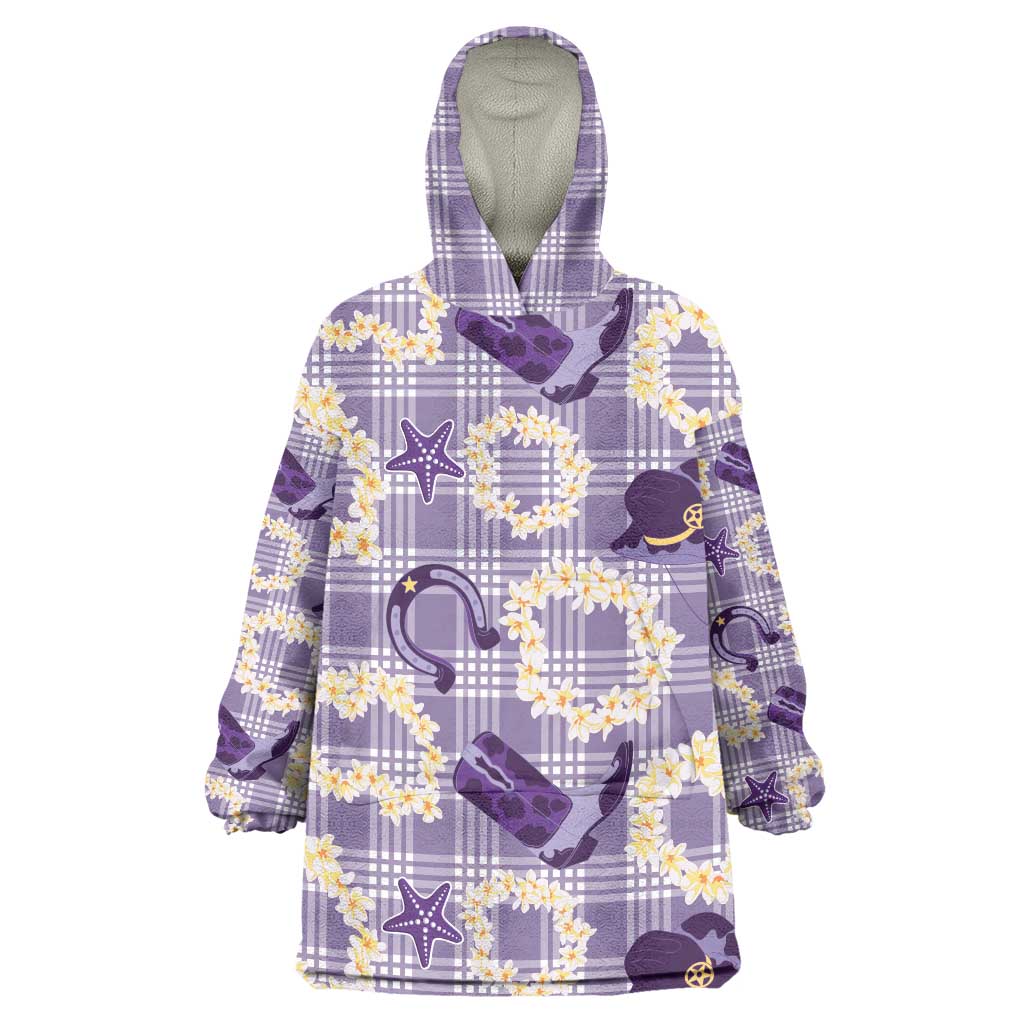 Aloha Hawaii Paniolo Lavender Palaka Wearable Blanket Hoodie Coastal Rodeo LT7 One Size Lavender - Polynesian Pride