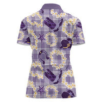 Aloha Hawaii Paniolo Lavender Palaka Women Polo Shirt Coastal Rodeo - Polynesian Pride
