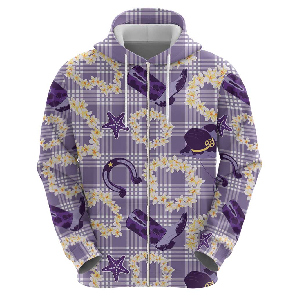 Aloha Hawaii Paniolo Lavender Palaka Zip Hoodie Coastal Rodeo - Polynesian Pride