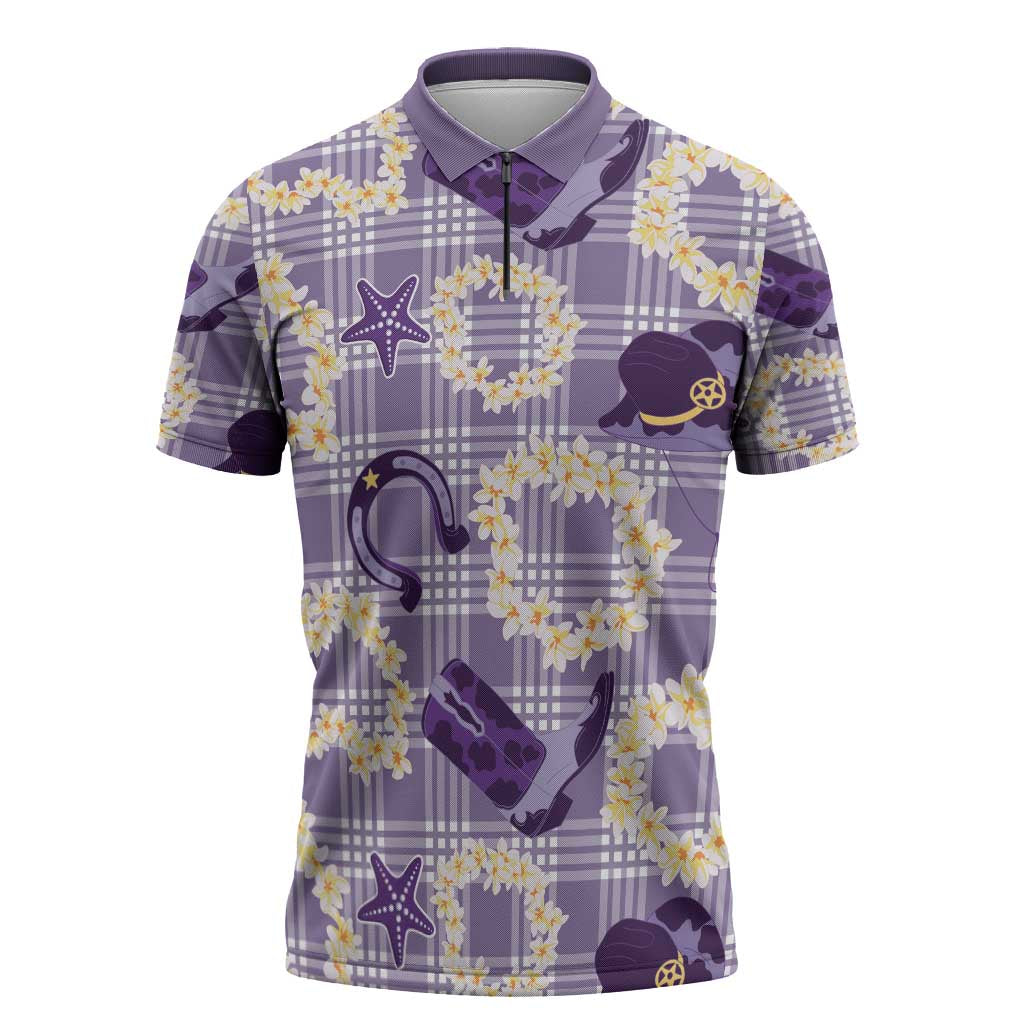 Aloha Hawaii Paniolo Lavender Palaka Zipper Polo Shirt Coastal Rodeo - Polynesian Pride