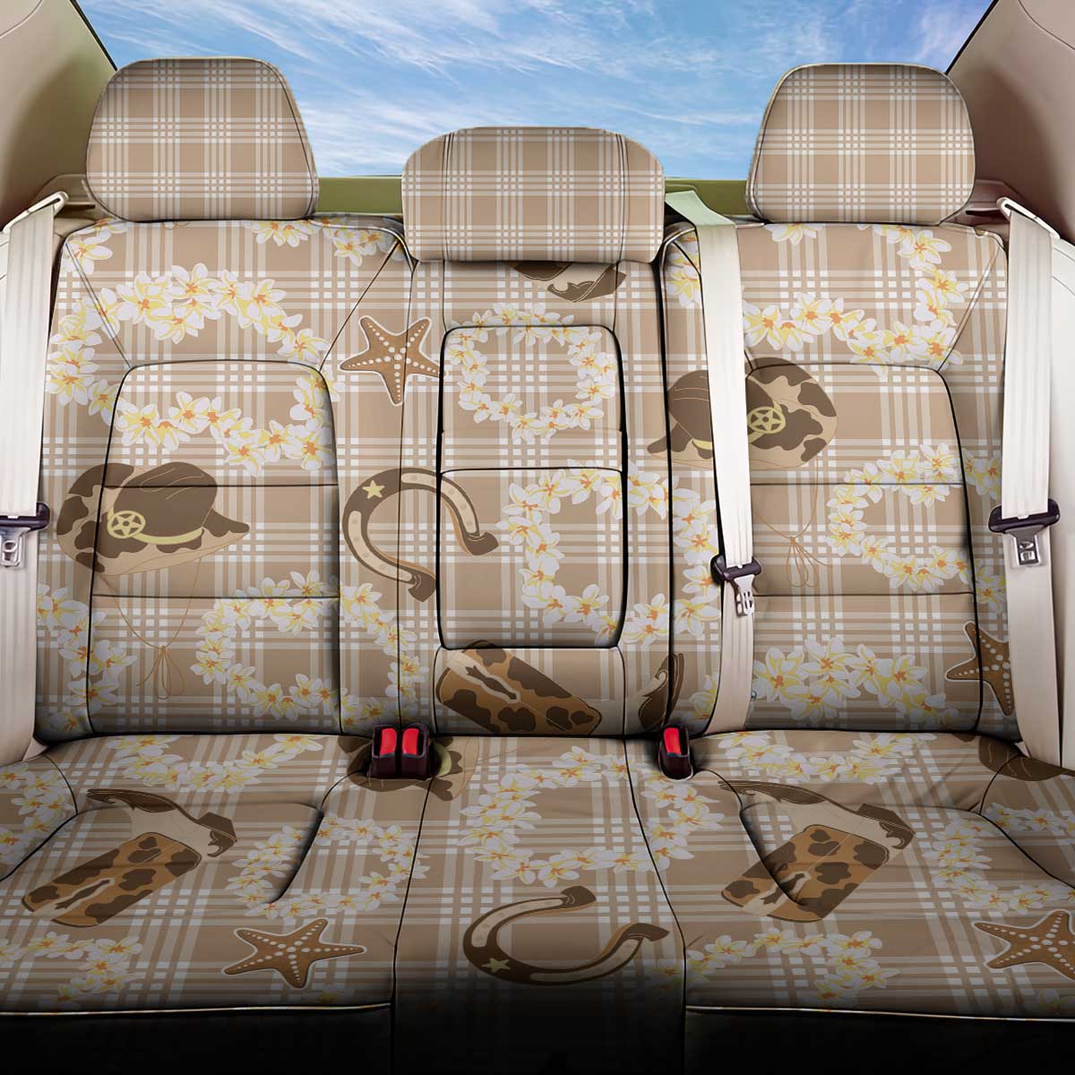 Aloha Hawaii Paniolo Khaki Palaka Back Car Seat Cover Coastal Rodeo LT7 One Size Khaki - Polynesian Pride
