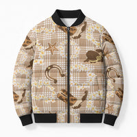 Aloha Hawaii Paniolo Khaki Palaka Bomber Puffer Jacket Coastal Rodeo LT7 Unisex Khaki - Polynesian Pride