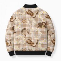 Aloha Hawaii Paniolo Khaki Palaka Bomber Puffer Jacket Coastal Rodeo LT7 - Polynesian Pride