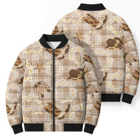 Aloha Hawaii Paniolo Khaki Palaka Bomber Puffer Jacket Coastal Rodeo LT7 - Polynesian Pride