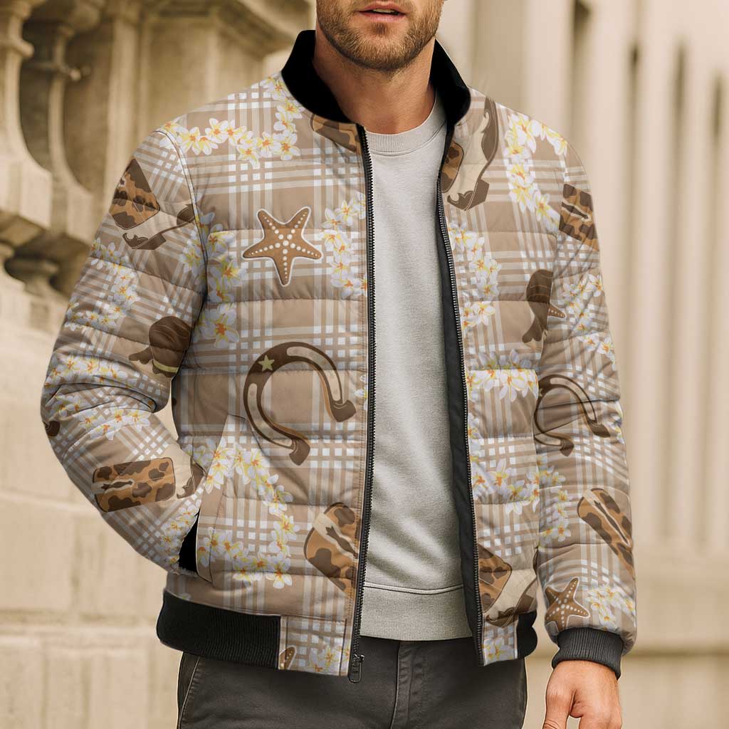 Aloha Hawaii Paniolo Khaki Palaka Bomber Puffer Jacket Coastal Rodeo LT7 - Polynesian Pride