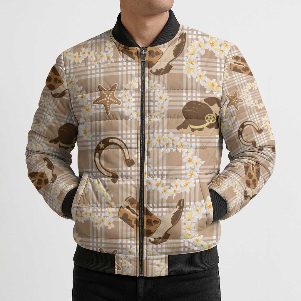 Aloha Hawaii Paniolo Khaki Palaka Bomber Puffer Jacket Coastal Rodeo LT7 - Polynesian Pride