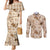 Aloha Hawaii Paniolo Khaki Palaka Couples Matching Mermaid Dress and Long Sleeve Button Shirt Coastal Rodeo - Polynesian Pride