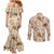 Aloha Hawaii Paniolo Khaki Palaka Couples Matching Mermaid Dress and Long Sleeve Button Shirt Coastal Rodeo - Polynesian Pride
