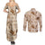 Aloha Hawaii Paniolo Khaki Palaka Couples Matching Summer Maxi Dress and Long Sleeve Button Shirt Coastal Rodeo - Polynesian Pride