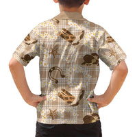 Aloha Hawaii Paniolo Khaki Palaka Family Matching Off Shoulder Short Dress and Hawaiian Shirt Coastal Rodeo LT7 - Polynesian Pride