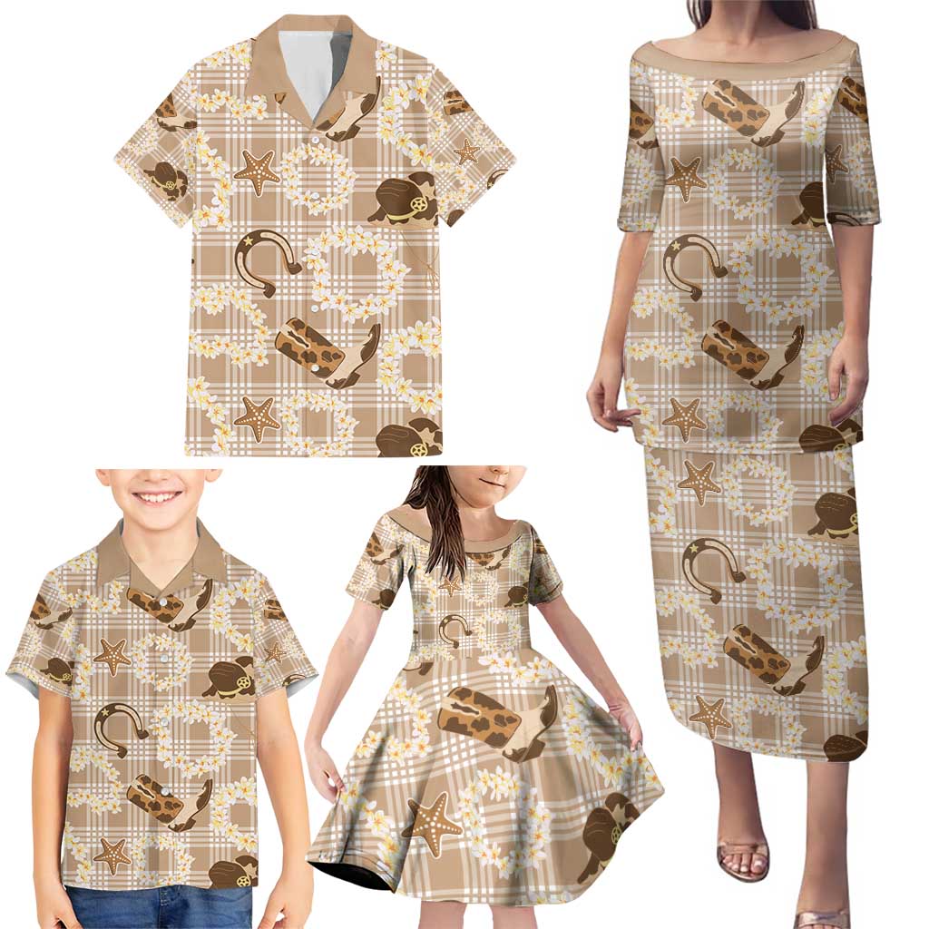 Aloha Hawaii Paniolo Khaki Palaka Family Matching Puletasi and Hawaiian Shirt Coastal Rodeo - Polynesian Pride