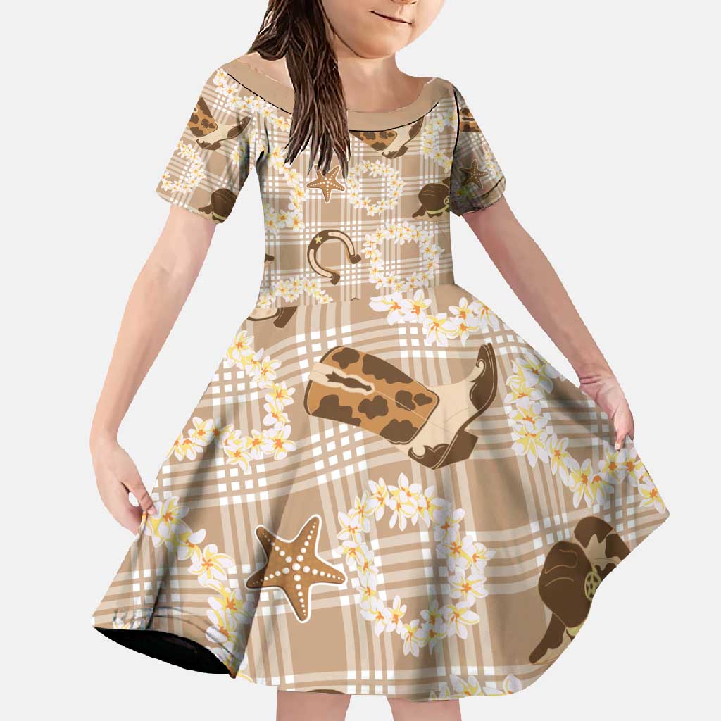 Aloha Hawaii Paniolo Khaki Palaka Family Matching Tank Maxi Dress and Hawaiian Shirt Coastal Rodeo LT7 Daughter's Dress Khaki - Polynesian Pride