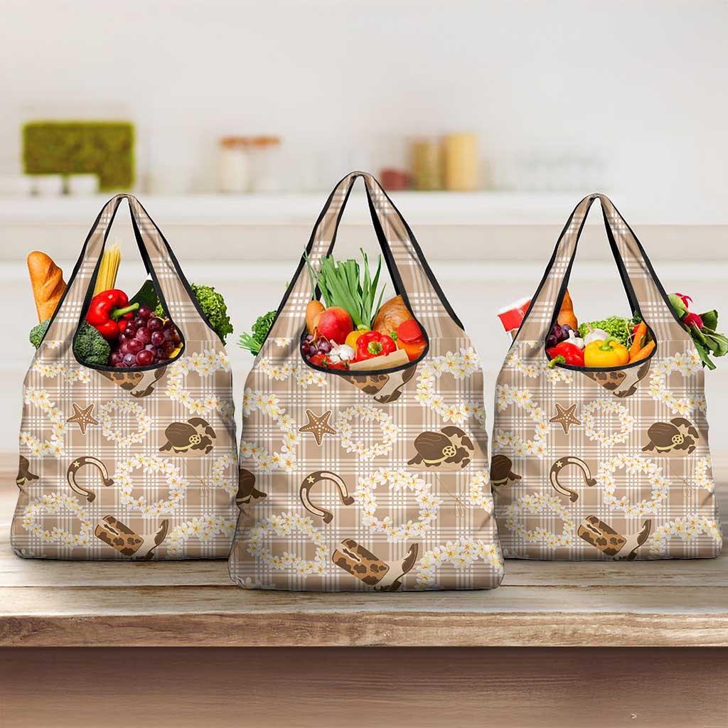 Aloha Hawaii Paniolo Khaki Palaka Grocery Bag Coastal Rodeo LT7 3-pack One Size Khaki - Polynesian Pride