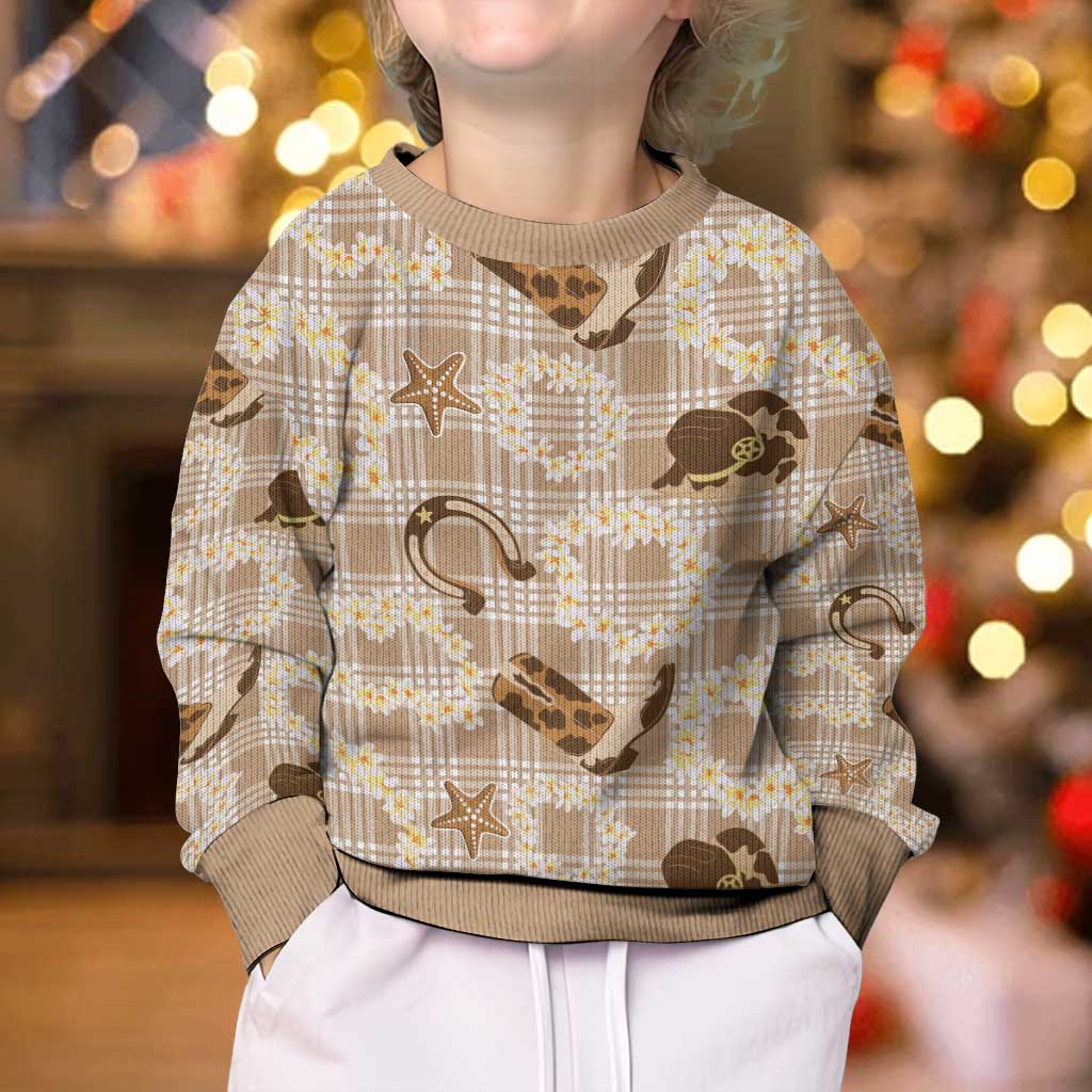 Aloha Hawaii Paniolo Khaki Palaka Kid Ugly Christmas Sweater Coastal Rodeo - Polynesian Pride