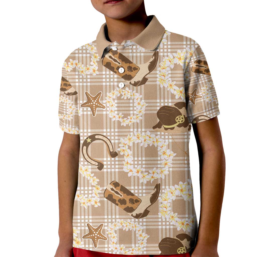 Aloha Hawaii Paniolo Khaki Palaka Kid Polo Shirt Coastal Rodeo - Polynesian Pride