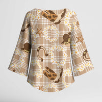 Aloha Hawaii Paniolo Khaki Palaka Kimono Sleeve Blouse Coastal Rodeo - Polynesian Pride