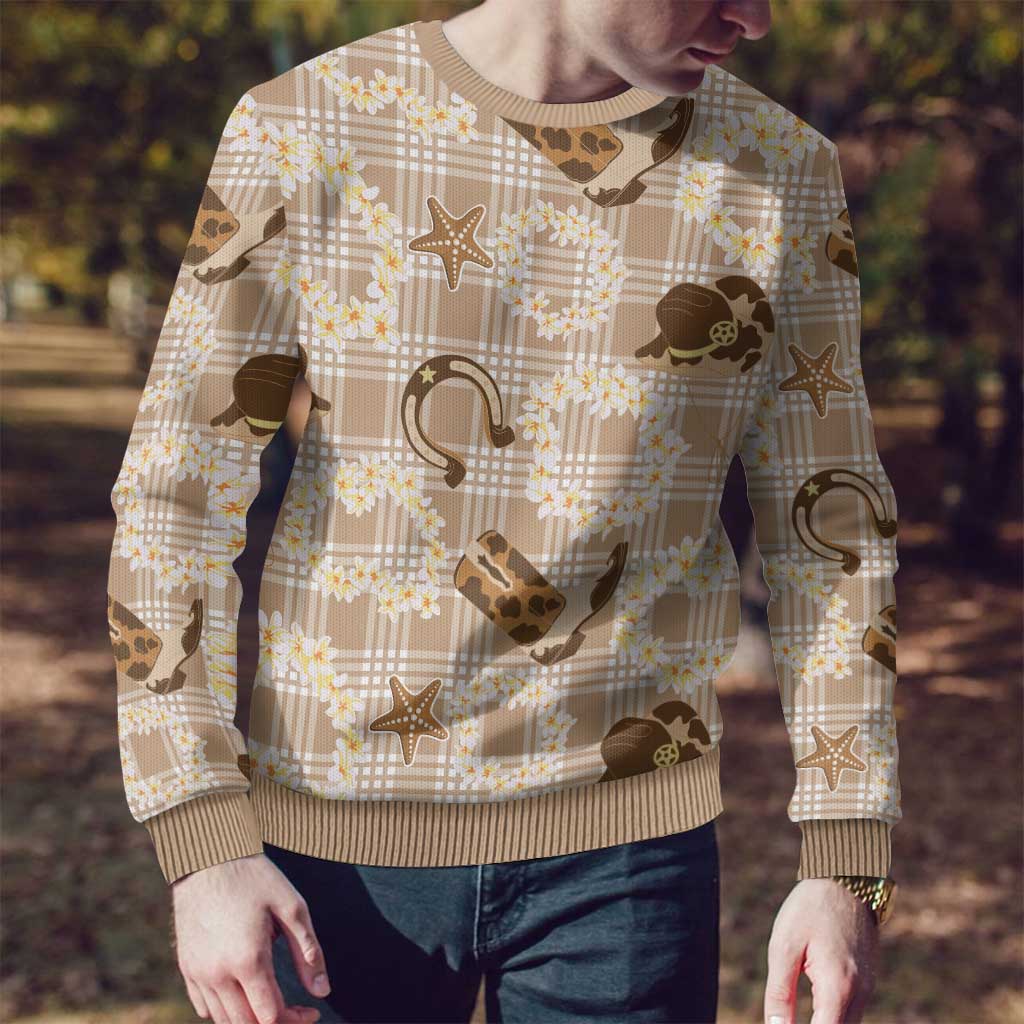 Aloha Hawaii Paniolo Khaki Palaka Ugly Christmas Sweater Coastal Rodeo - Polynesian Pride