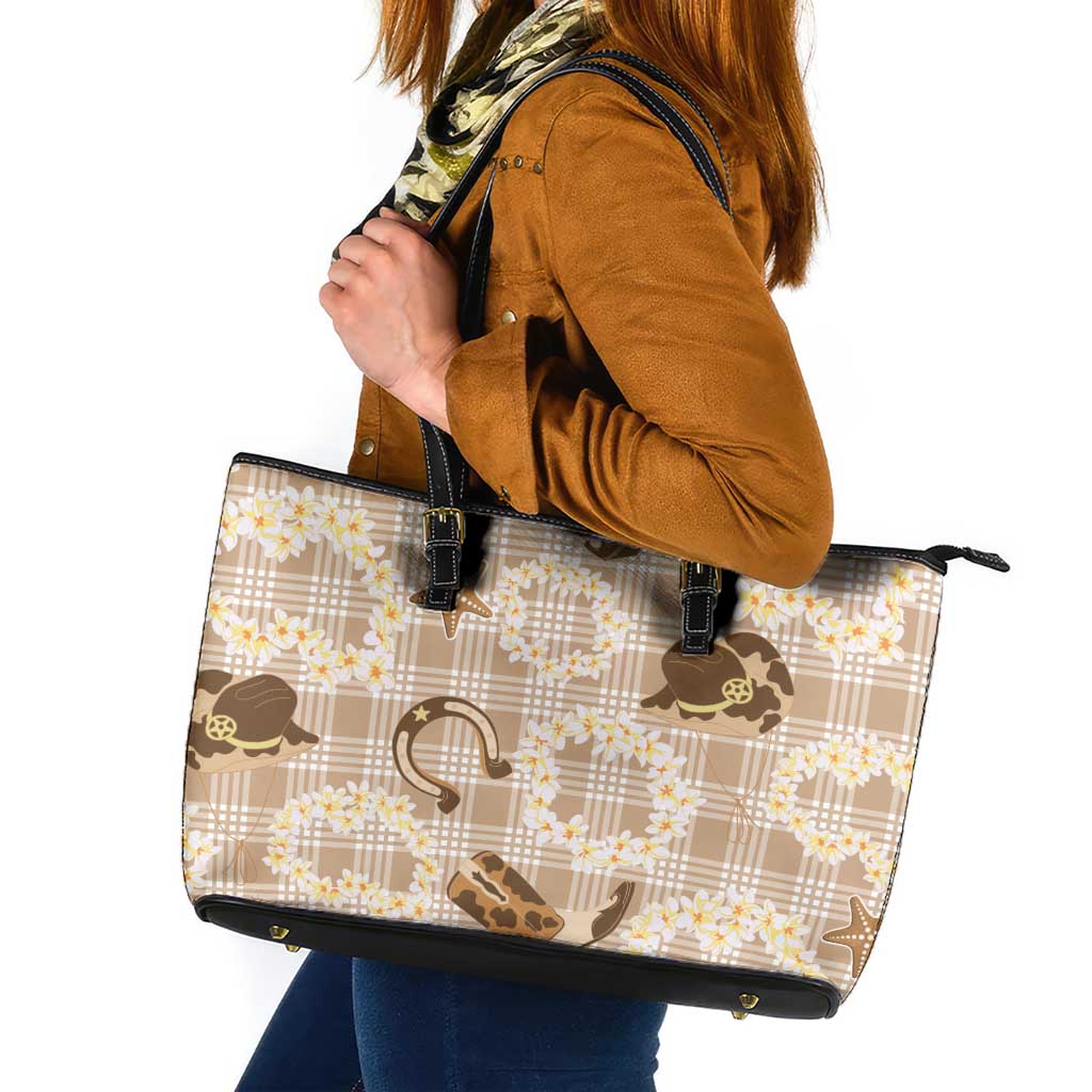 Aloha Hawaii Paniolo Khaki Palaka Leather Tote Bag Coastal Rodeo LT7 Khaki - Polynesian Pride