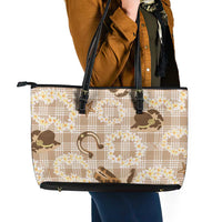 Aloha Hawaii Paniolo Khaki Palaka Leather Tote Bag Coastal Rodeo LT7 - Polynesian Pride