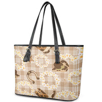 Aloha Hawaii Paniolo Khaki Palaka Leather Tote Bag Coastal Rodeo LT7 - Polynesian Pride