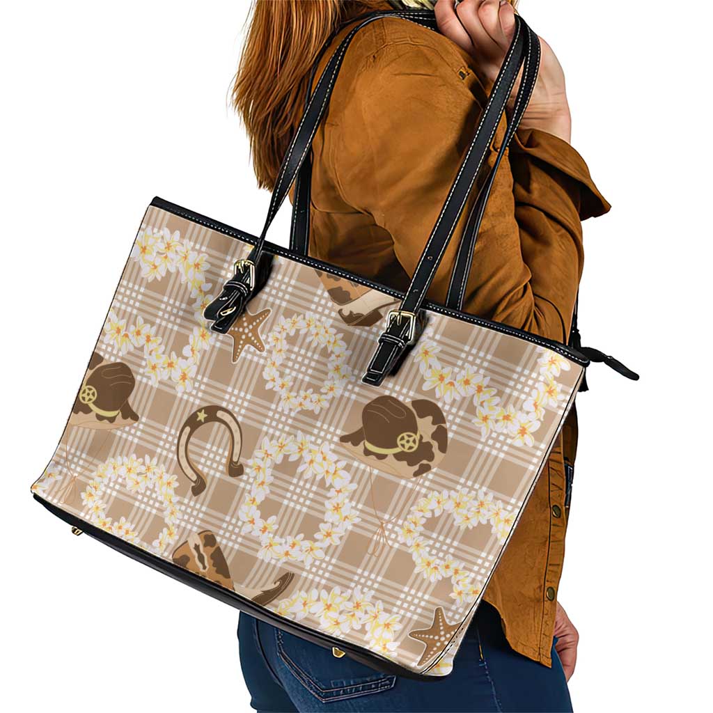 Aloha Hawaii Paniolo Khaki Palaka Leather Tote Bag Coastal Rodeo LT7 - Polynesian Pride