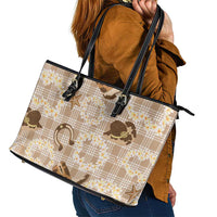 Aloha Hawaii Paniolo Khaki Palaka Leather Tote Bag Coastal Rodeo LT7 - Polynesian Pride