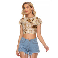 Aloha Hawaii Paniolo Khaki Palaka Raglan Cropped T Shirt Coastal Rodeo LT7 Female Khaki - Polynesian Pride