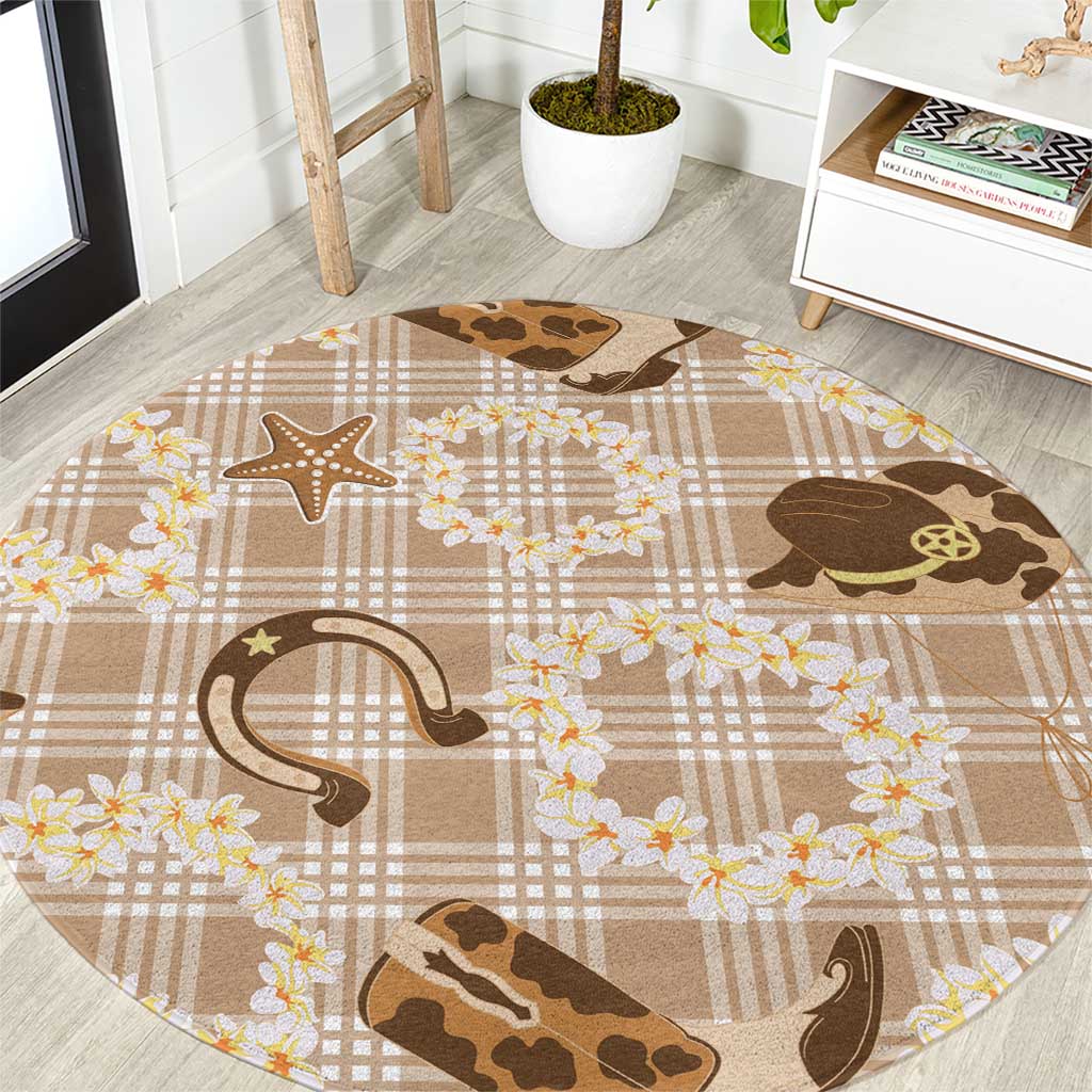 Aloha Hawaii Paniolo Khaki Palaka Round Carpet Coastal Rodeo LT7 Khaki - Polynesian Pride