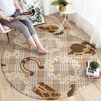 Aloha Hawaii Paniolo Khaki Palaka Round Carpet Coastal Rodeo LT7 - Polynesian Pride