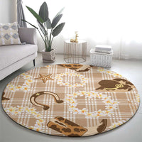 Aloha Hawaii Paniolo Khaki Palaka Round Carpet Coastal Rodeo LT7 - Polynesian Pride