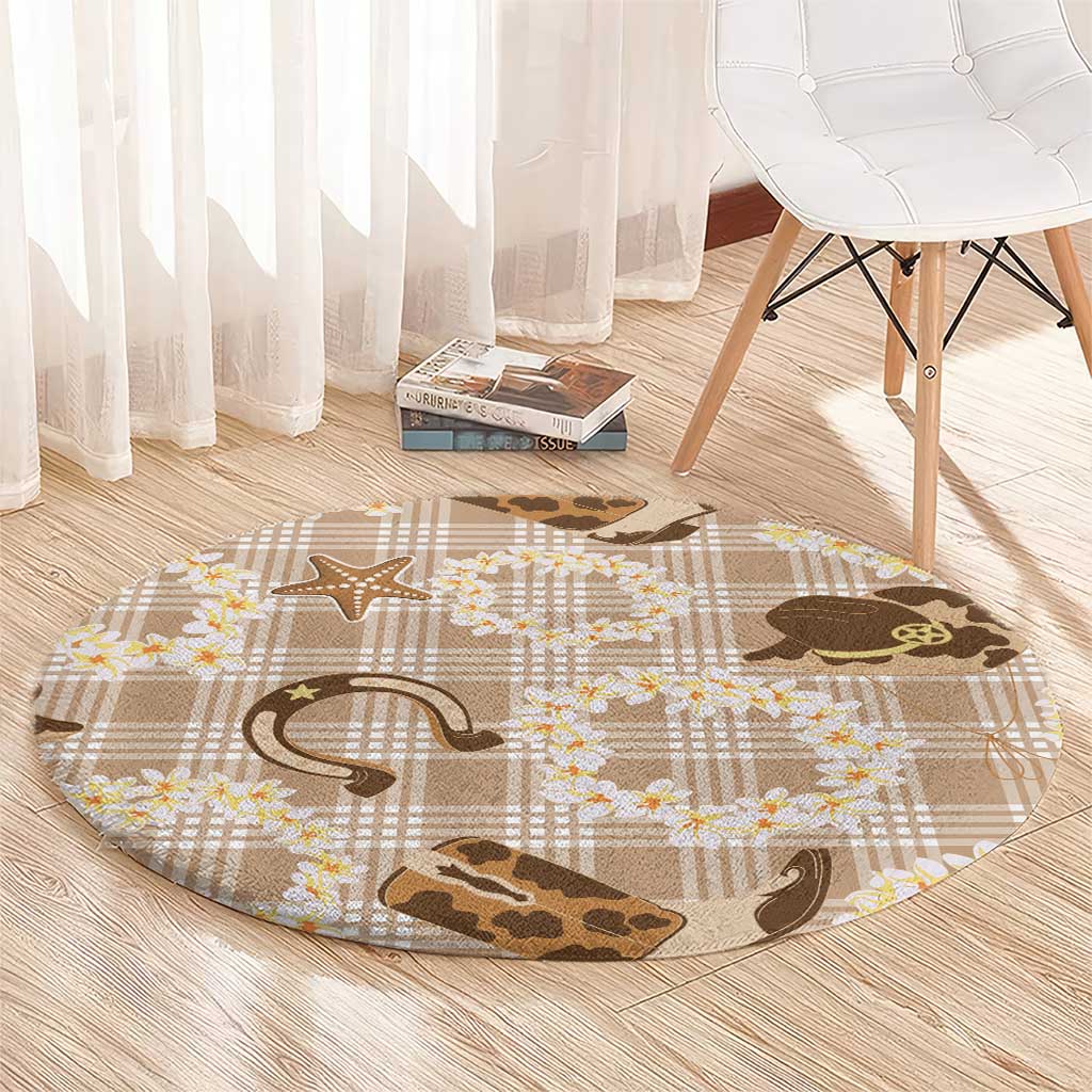 Aloha Hawaii Paniolo Khaki Palaka Round Carpet Coastal Rodeo LT7 - Polynesian Pride