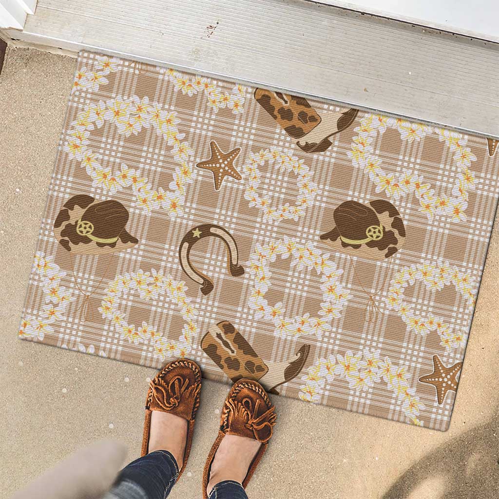 Aloha Hawaii Paniolo Khaki Palaka Rubber Doormat Coastal Rodeo - Polynesian Pride