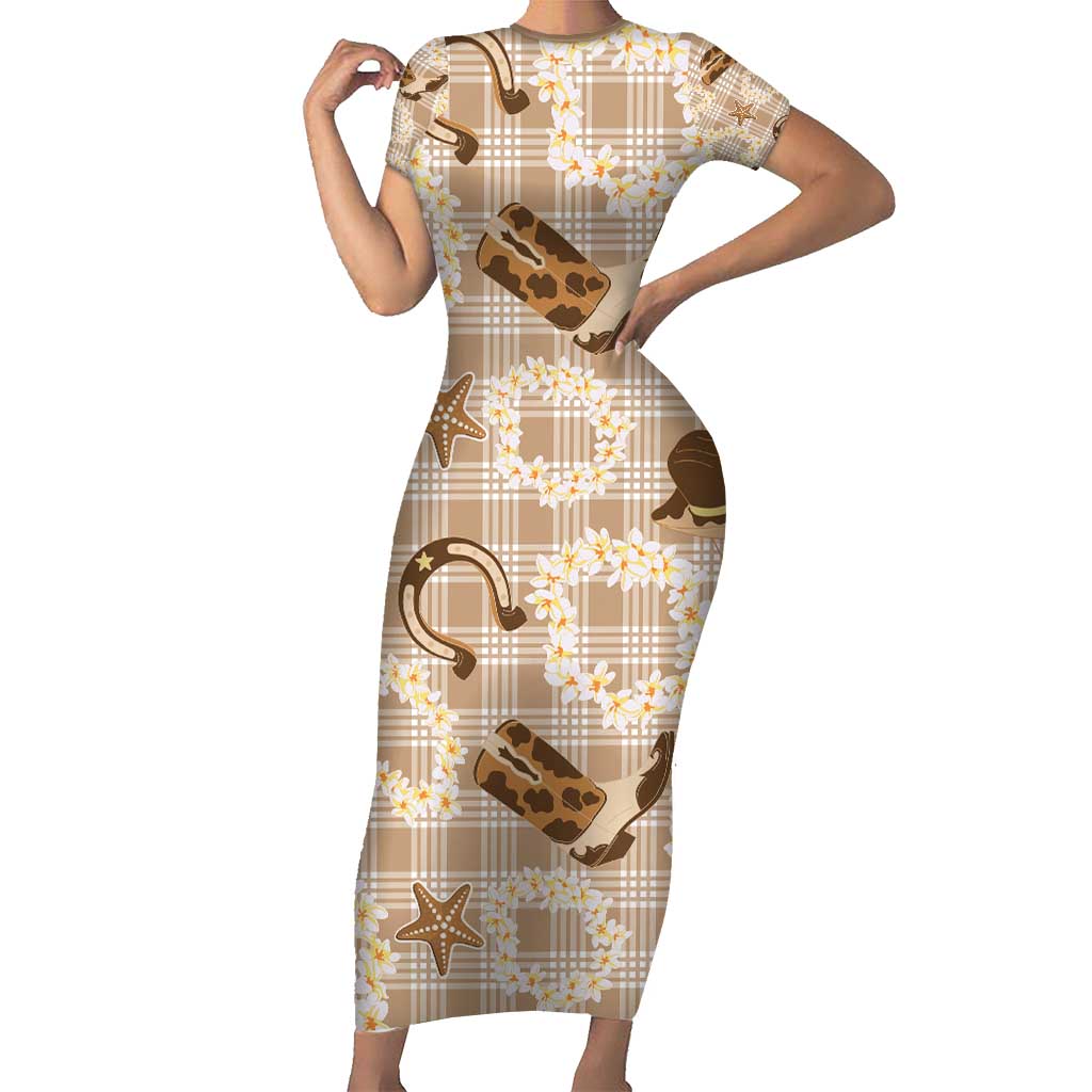 Aloha Hawaii Paniolo Khaki Palaka Short Sleeve Bodycon Dress Coastal Rodeo - Polynesian Pride