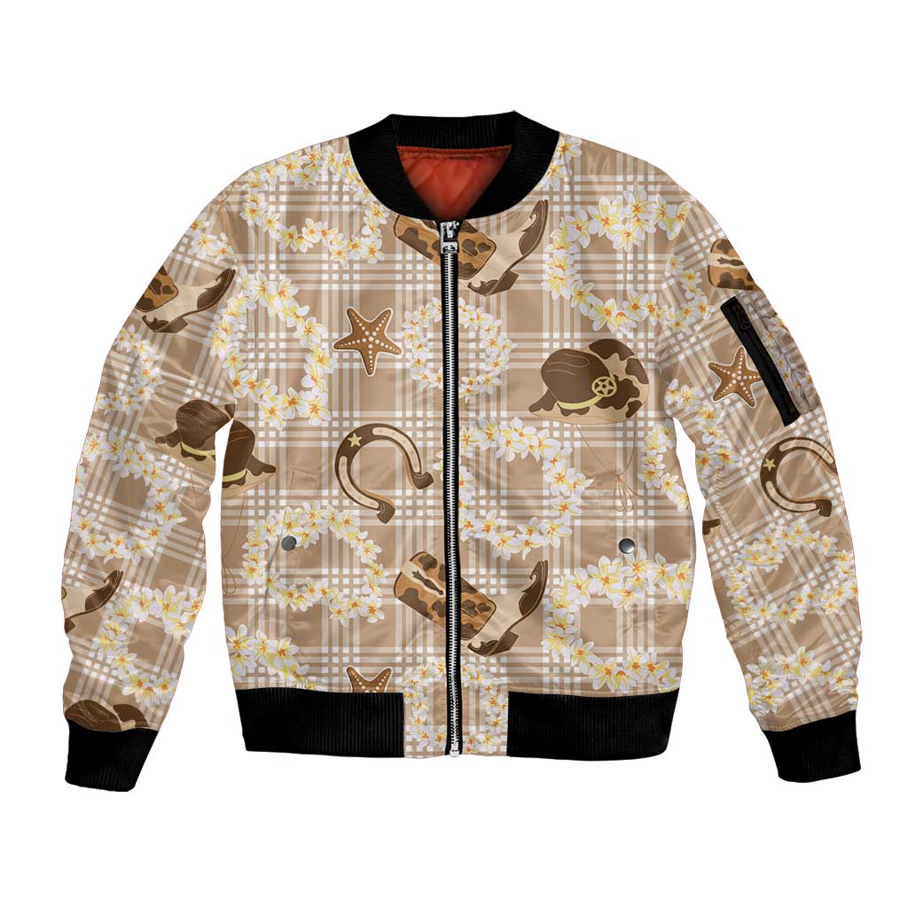 Aloha Hawaii Paniolo Khaki Palaka Sleeve Zip Bomber Jacket Coastal Rodeo LT7 Unisex Khaki - Polynesian Pride