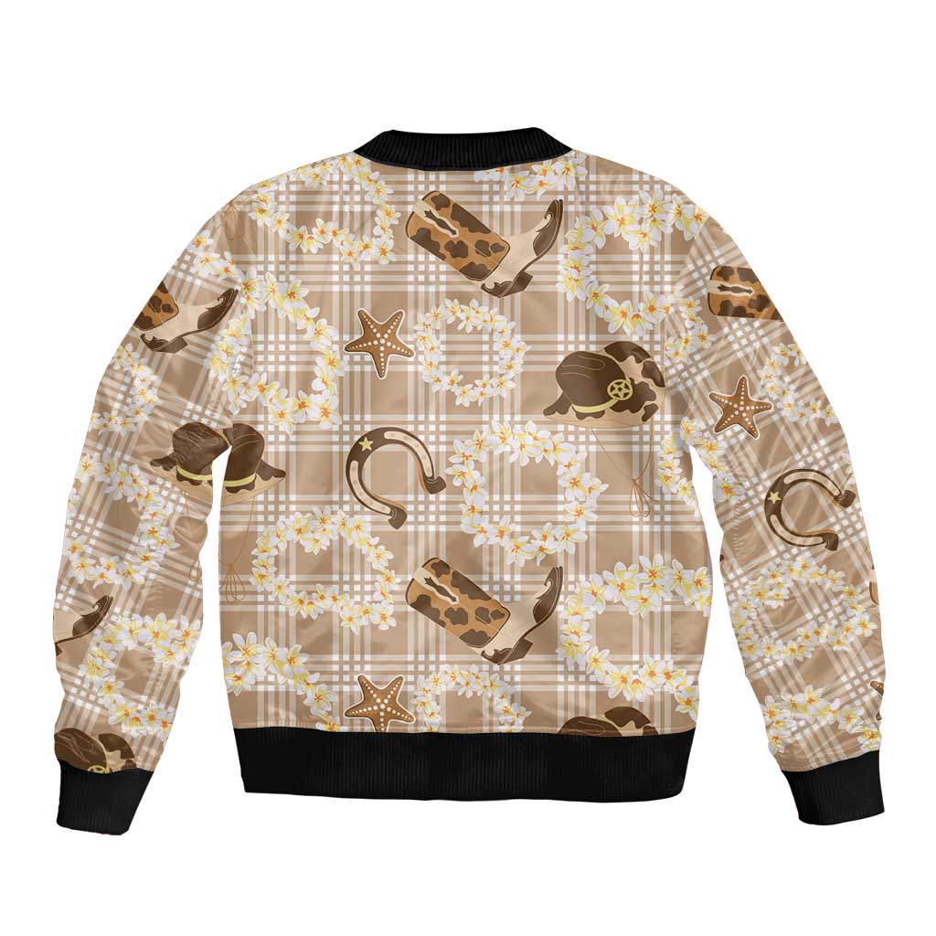 Aloha Hawaii Paniolo Khaki Palaka Sleeve Zip Bomber Jacket Coastal Rodeo LT7 - Polynesian Pride