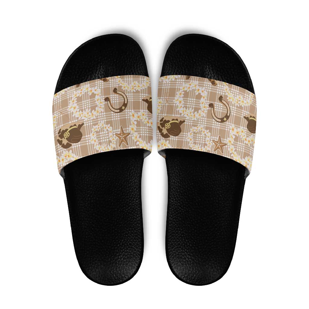 Aloha Hawaii Paniolo Khaki Palaka Slide Sandals Coastal Rodeo LT7 Khaki - Polynesian Pride