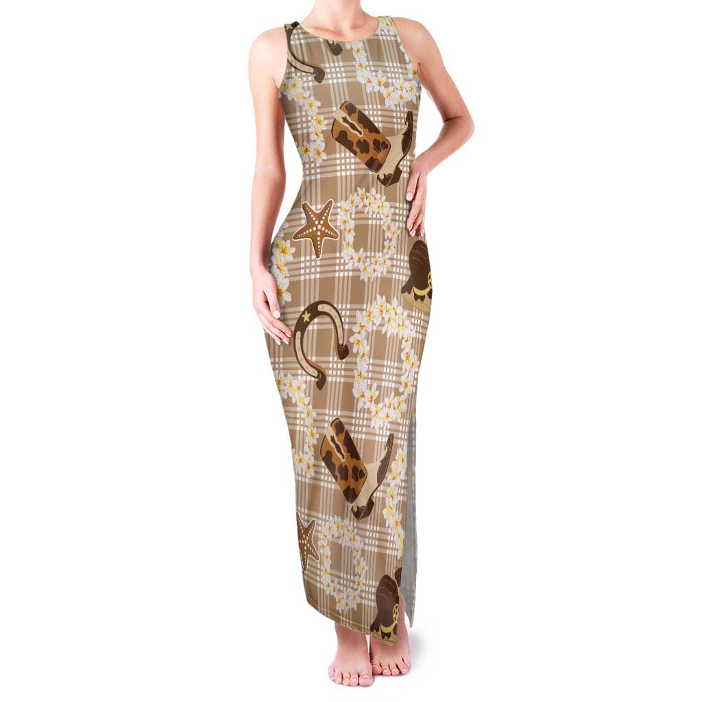 Aloha Hawaii Paniolo Khaki Palaka Tank Maxi Dress Coastal Rodeo - Polynesian Pride