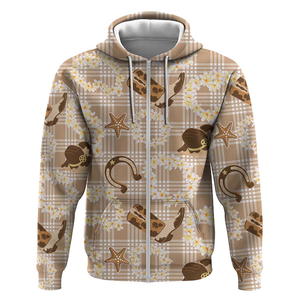Aloha Hawaii Paniolo Khaki Palaka Zip Hoodie Coastal Rodeo LT7 Zip Hoodie Khaki - Polynesian Pride