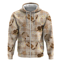 Aloha Hawaii Paniolo Khaki Palaka Zip Hoodie Coastal Rodeo LT7 Zip Hoodie Khaki - Polynesian Pride