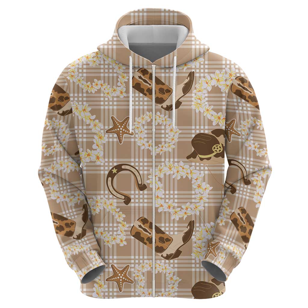 Aloha Hawaii Paniolo Khaki Palaka Zip Hoodie Coastal Rodeo LT7 - Polynesian Pride