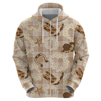 Aloha Hawaii Paniolo Khaki Palaka Zip Hoodie Coastal Rodeo LT7 - Polynesian Pride