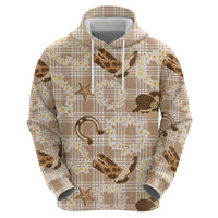 Aloha Hawaii Paniolo Khaki Palaka Zip Hoodie Coastal Rodeo LT7 - Polynesian Pride