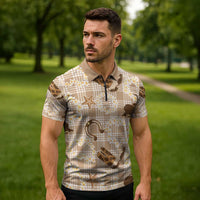 Aloha Hawaii Paniolo Khaki Palaka Zipper Polo Shirt Coastal Rodeo - Polynesian Pride