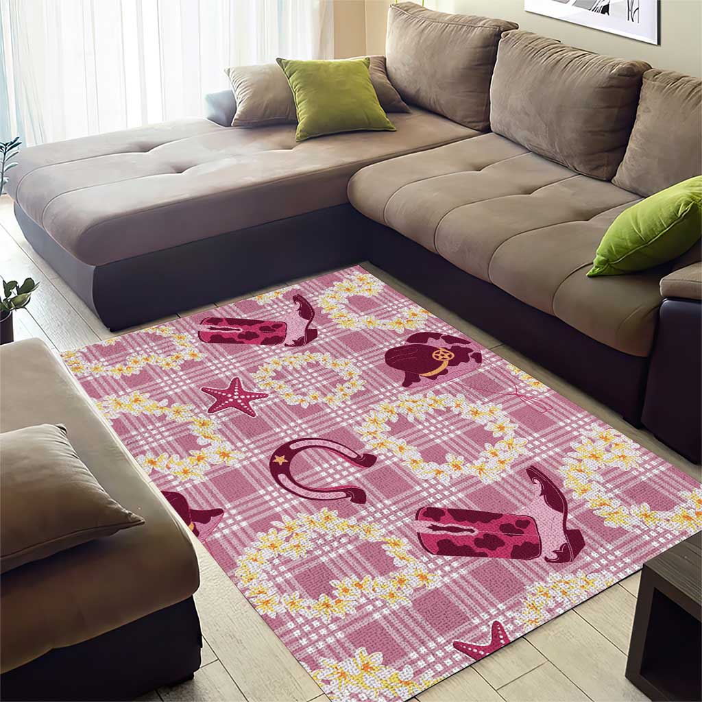 Aloha Hawaii Paniolo Lokelani Rose Palaka Area Rug Coastal Rodeo - Polynesian Pride