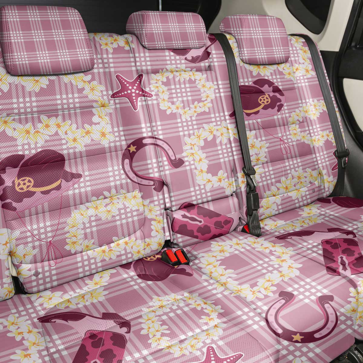 Aloha Hawaii Paniolo Lokelani Rose Palaka Back Car Seat Cover Coastal Rodeo - Polynesian Pride