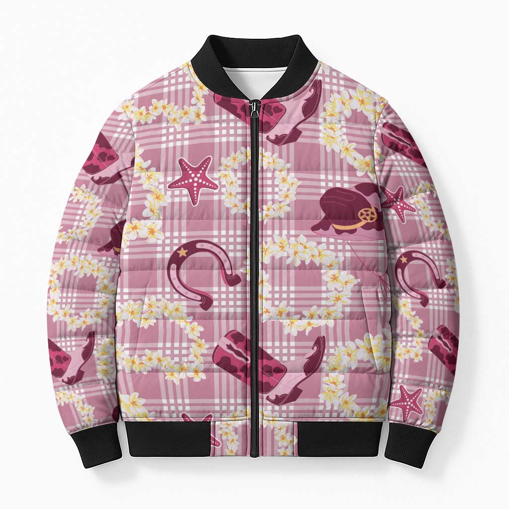 Aloha Hawaii Paniolo Lokelani Rose Palaka Bomber Puffer Jacket Coastal Rodeo - Polynesian Pride